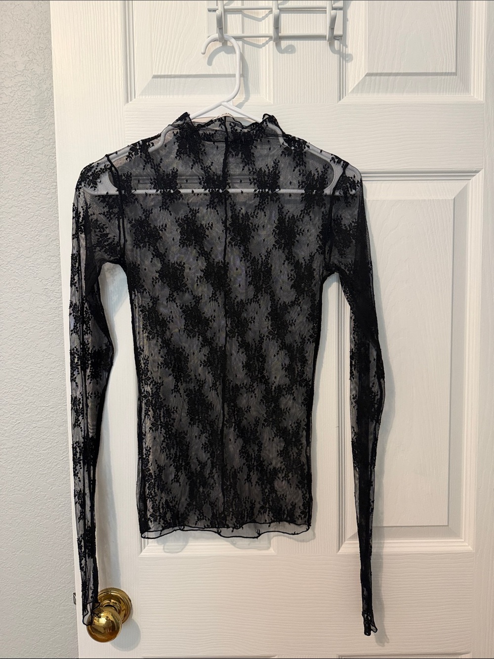 Free People Black Sheer Floral Long Sleeve Mesh Top